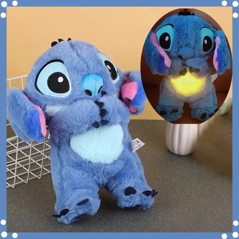 Boneca de Pelúcia Kawaii Stitch para Bebê,  Musical Som Calmante com  Luz